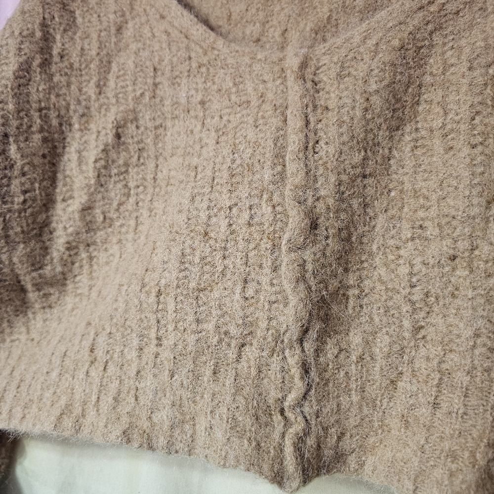 Free People Cropped Popcorn Mustard Yellow Sweater Alpaca / Nylon Blend - Picture 7 of 14
